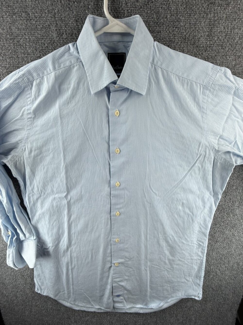 David Donahue Cotton Trim 16.5 32/33 Striped Blue Long Sleeve Mens Shirt Spread - Picture 2 of 15